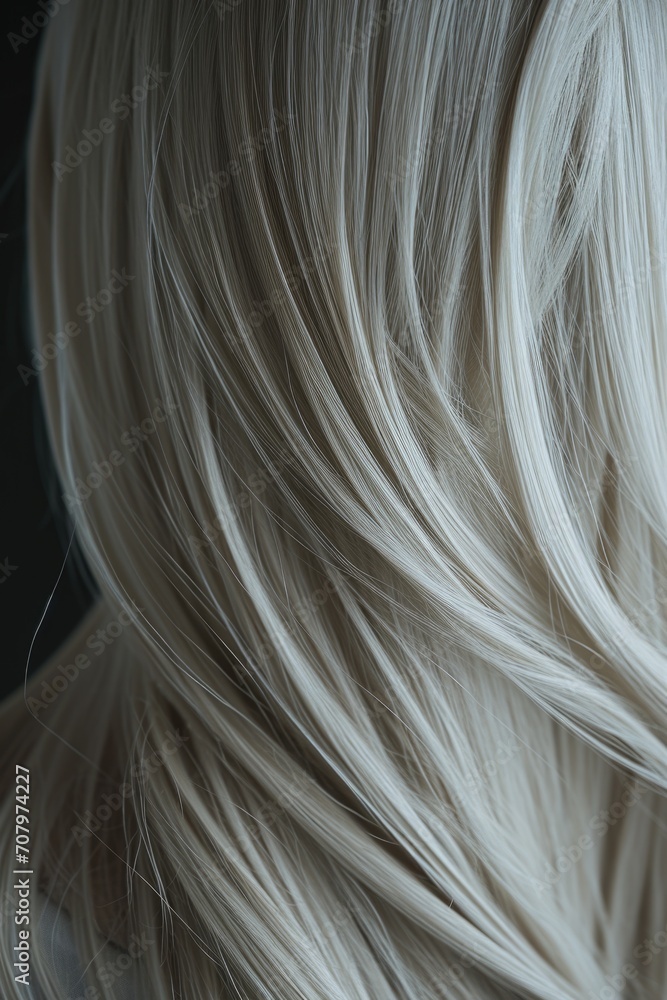 A detailed view of a woman's long white hair. Perfect for beauty and haircare publications A detailed view of a woman's long white hair. Perfect for beauty and haircare publications