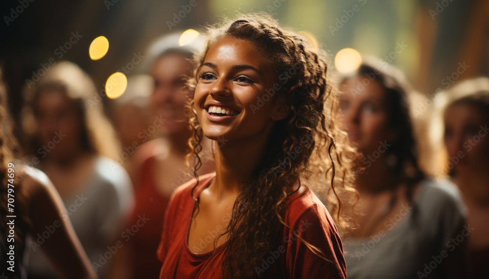 Young adults enjoying a carefree night, smiling and laughing together generated by AI