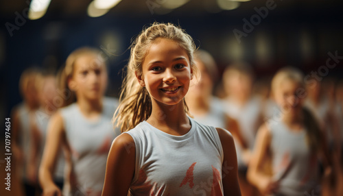A cheerful group of children practicing sports indoors, smiling confidently generated by AI