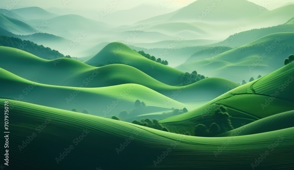Obraz premium Rolling Tuscan Hills: Serene Green Landscape Amidst Beautiful Countryside and Farm Fields