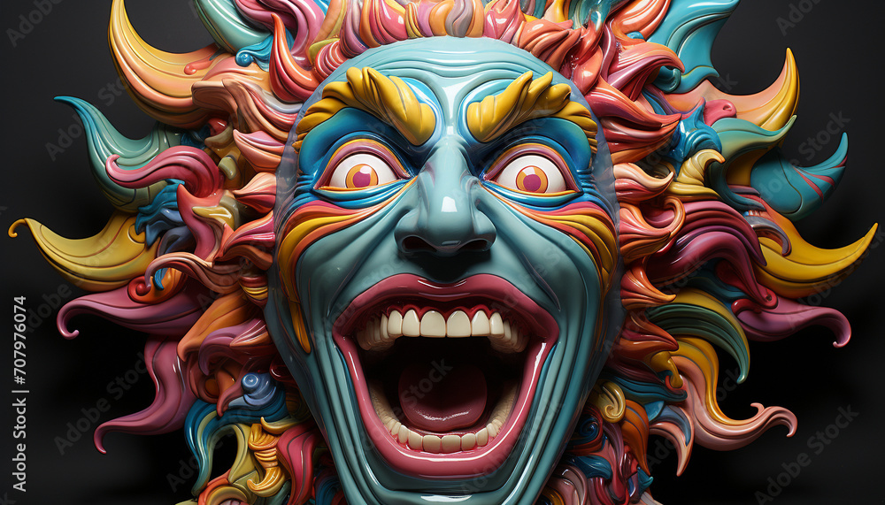 Naklejka premium Evil dragon screaming, men shouting, celebrating Halloween horror fantasy generated by AI