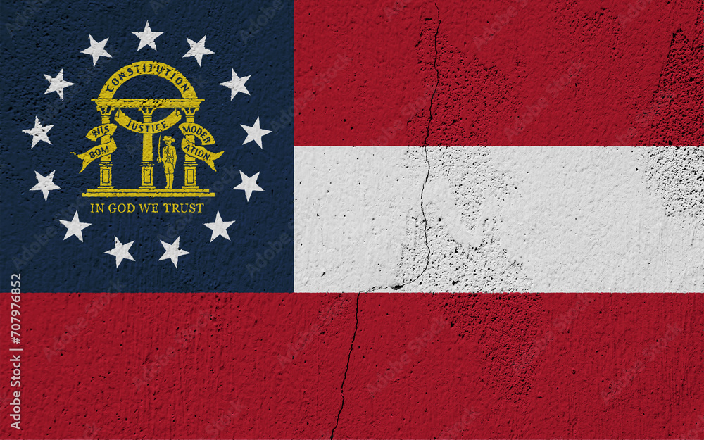 Flag of Georgia USA state on a textured background. Concept collage.