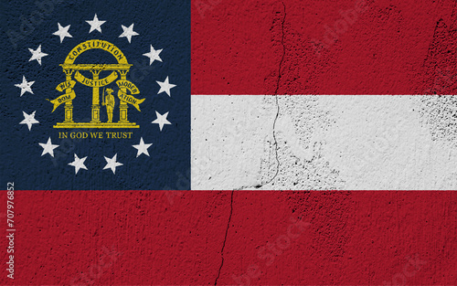 Flag of Georgia USA state on a textured background. Concept collage.