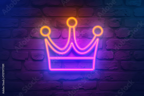 A crown icon, neon with blue, purple and yellow outline premium vector and png, in the style of nostalgic, lightbox