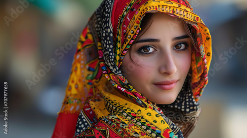 A woman dressed in traditional or cultural attire, showcasing the beauty and diversity of her heritage