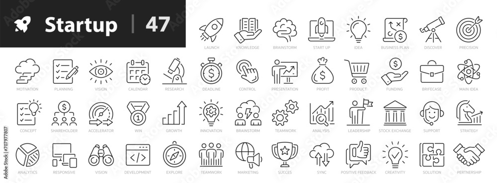Εκτύπωση καμβά Startup line icons set
