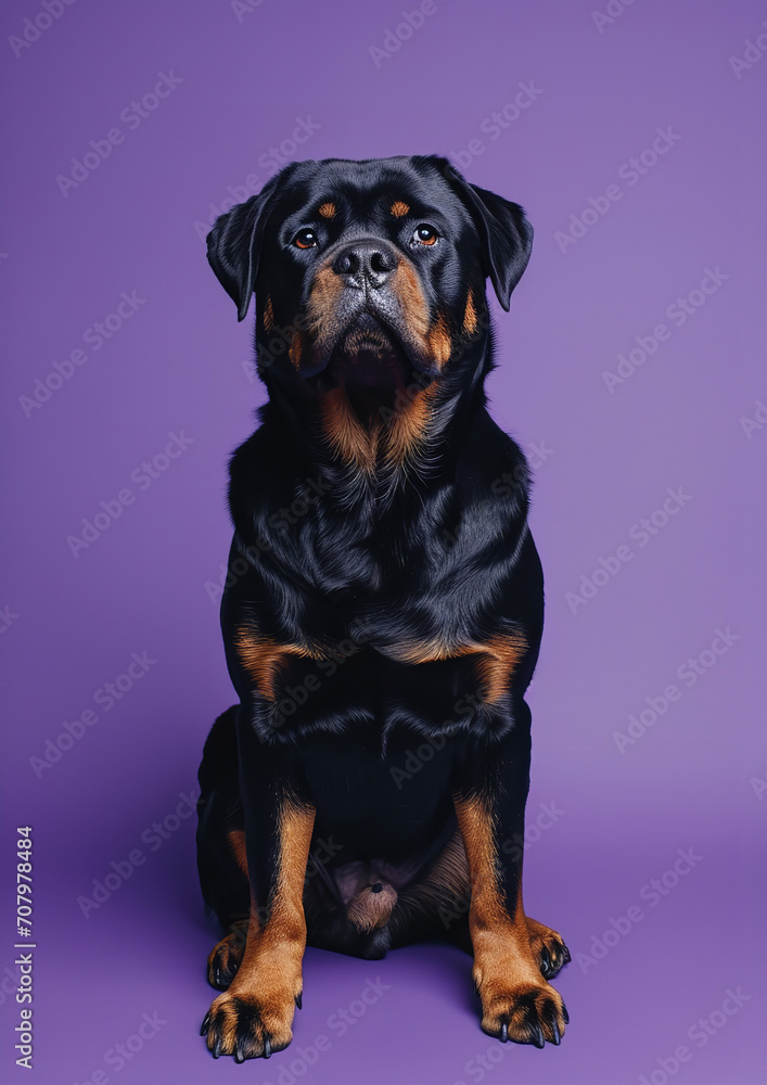 Rottweiler on violet background