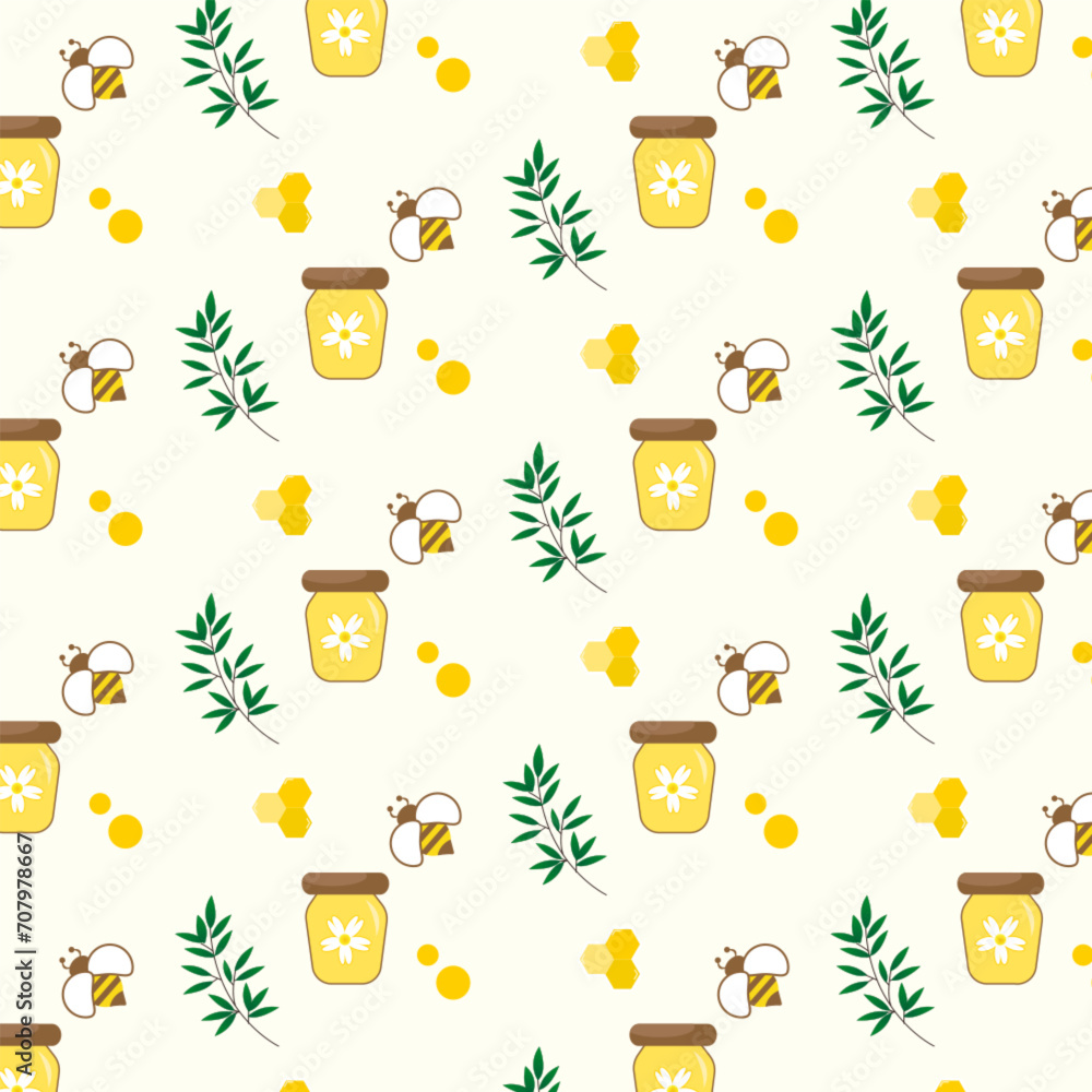 hand drawn bee honey and leaf pattern seamless background packaging design hand drawn bee honey and leaf pattern seamless background packaging design