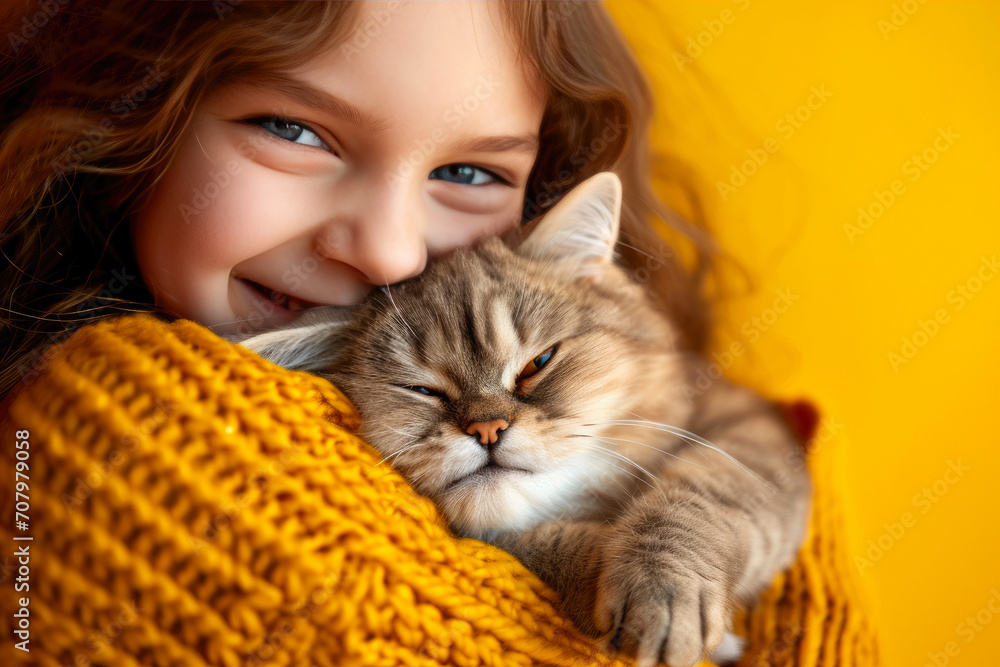 Radiant Joy: Child and Scottish Fold Embrace Radiant Joy: Child and Scottish Fold Embrace