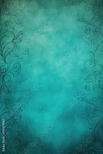 Turquoise soft pastel background parchment with a thin barely noticeable floral ornament background