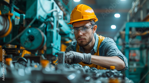 Professional worker of manufacturing plant factory. Engineer working with machine Maintenance machine, mechanical engineering portrait working teamwork, Supervisor at a car workshop checking 
