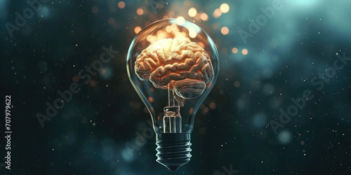 A light bulb with a brain inside, combining intelligence and illumination. Perfect for illustrating the concept of creativity, innovation, and smart technology photo