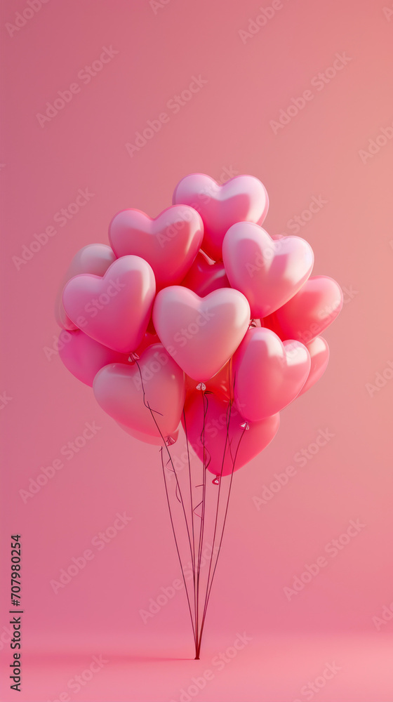 Valentine's day background with pink heart shaped balloons