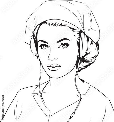 Vector sketch of female nurse hand drawn illustration