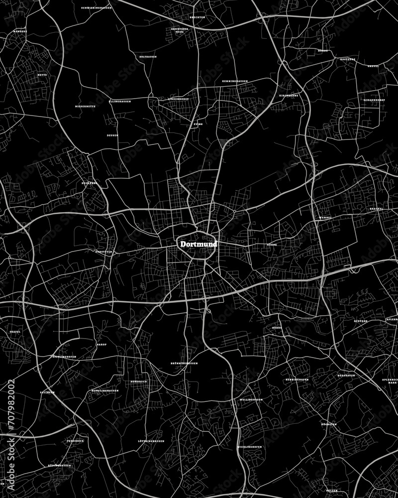 Dortmund Germany Map, Detailed Dark Map of Dortmund Germany