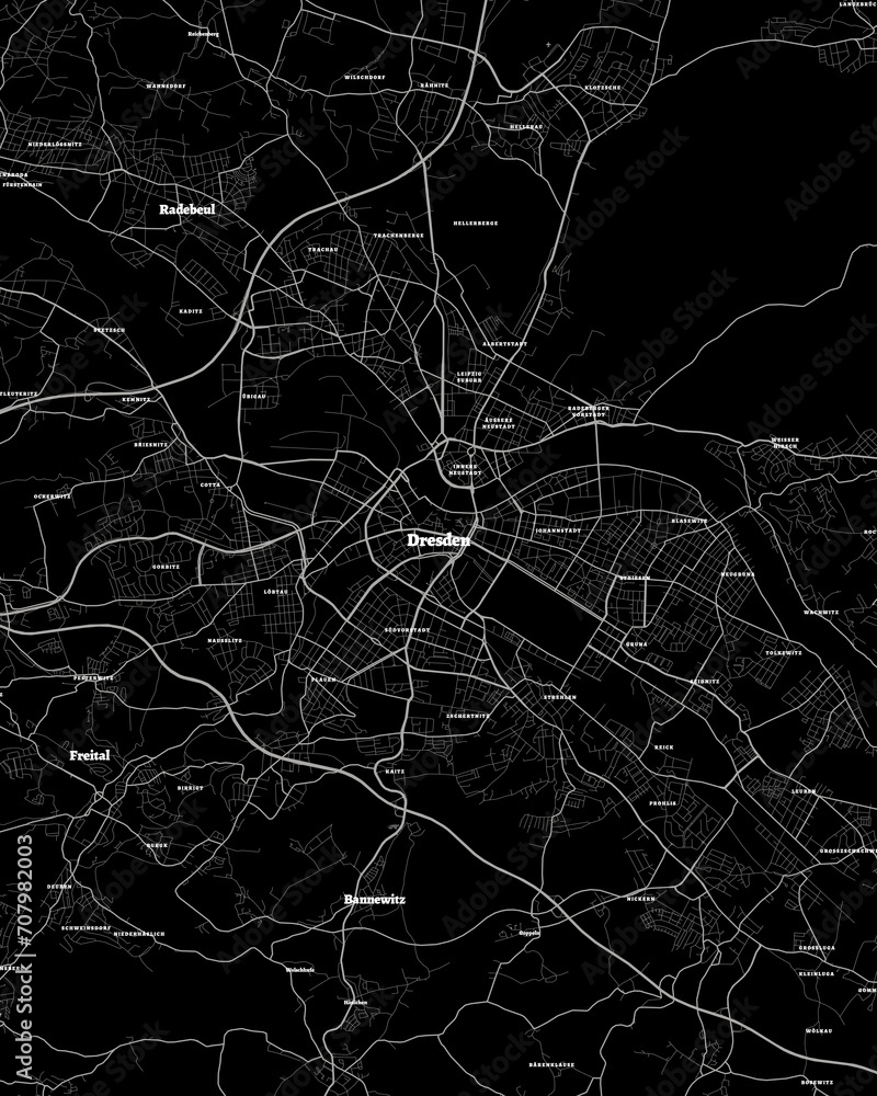 Dresden Germany Map, Detailed Dark Map of Dresden Germany