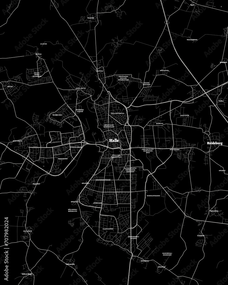 Halle Germany Map, Detailed Dark Map of Halle Germany