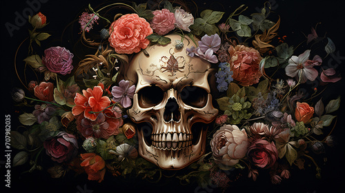 Skull and flower skull with roses