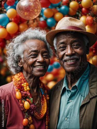 Happy and proud black elderly couple on celebration