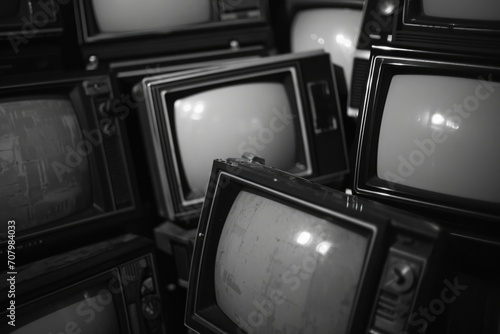 A stack of old televisions, showcasing the evolution of technology. Perfect for illustrating the concept of progress and nostalgia