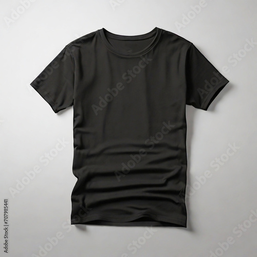 Blank Black T-shirt Mockup Design Template for Advertisement.Men Isolated short Sleeve Wear Front Cotton Shirt Textile Clothing Fashion Mockup.Model Body People Retail Style Concept Apparel