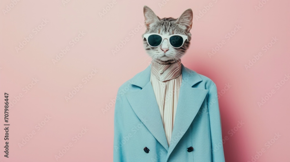 Cat Couture Meets Surreal Scenery: Dapper Tomcat's Pink and Brown Realm