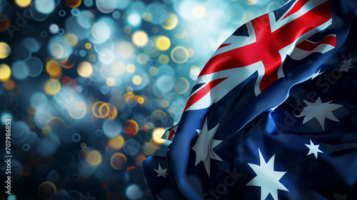 Australia day background of flag on blur navy background. AI Generative