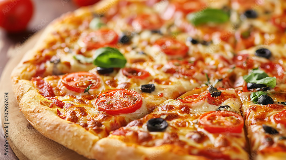 Delicious pizza with fresh toppings. Delicious pizza with fresh toppings.