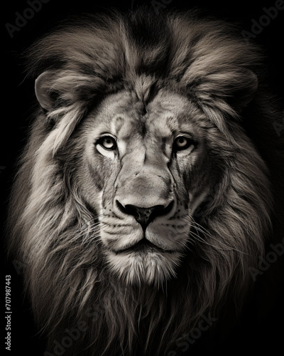 The lion s face is drawn in black and white  in the style of motion blur  nature s wonder  airbrush art  wimmelbilder  high detailed  traditional oil painting  large canvas format  