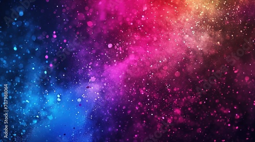 This image shows a vibrant fusion of blue and pink hues, resembling a cosmic starry nebula with scattered particles.