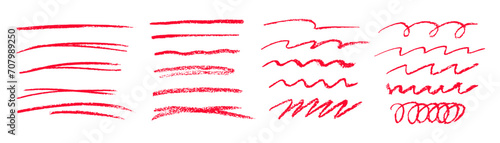 Red underlines and strikethrough strokes isolated on white background.Charcoal strokes. Set of red hand drawn brush lines different forms. Rough charcoal strokes. Collection of vector grunge brushes. photo