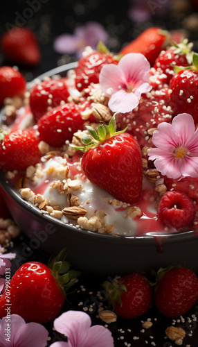 Freshness and sweetness in a gourmet bowl of strawberry dessert generated by AI