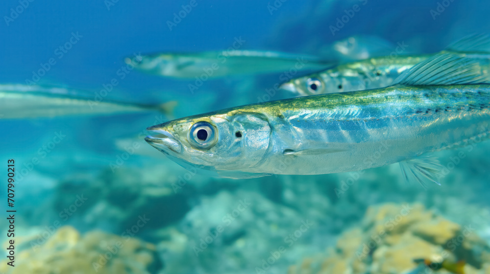 Fototapeta premium School of fish swimming in clear waters.