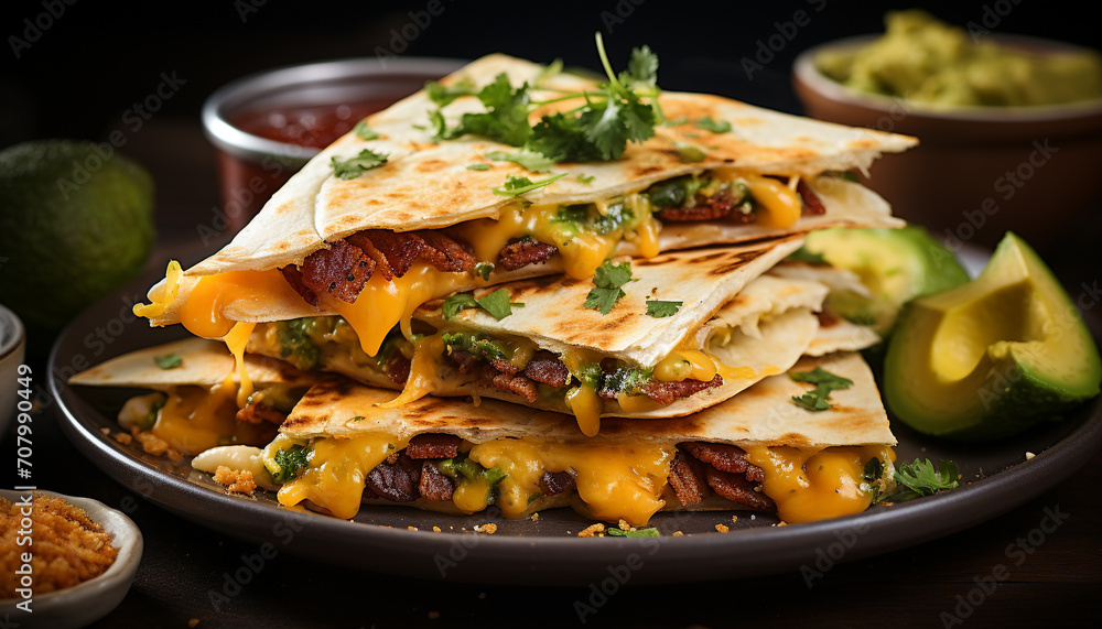 Freshness and spice in a gourmet Mexican taco meal generated by AI Freshness and spice in a gourmet Mexican taco meal generated by AI
