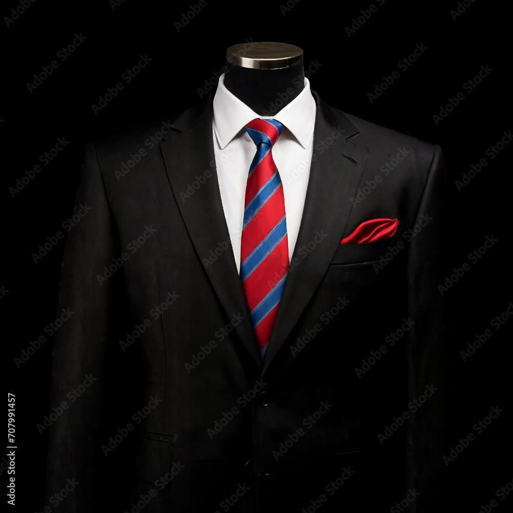 Suit with plain white shirt and red patterned tie Suit with plain white shirt and red patterned tie