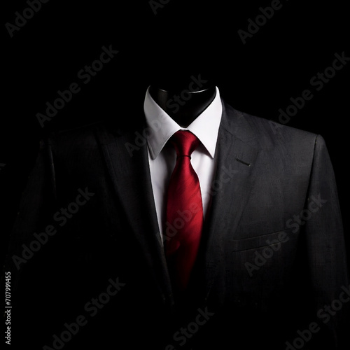 Stylish dark men's suit and red tie