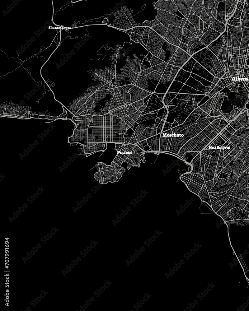 Piraeus Greece Map, Detailed Dark Map of Piraeus Greece