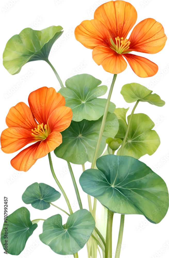 Watercolor painting of Nasturtium flower. Watercolor painting of Nasturtium flower.