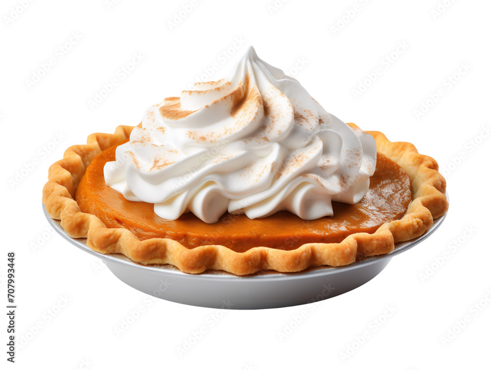 Pumpkin Pie with Whipped Cream, isolated on a transparent or white background Pumpkin Pie with Whipped Cream, isolated on a transparent or white background