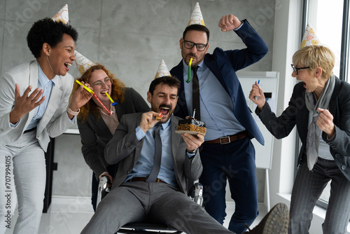 Businessman people celebrating birthday at office