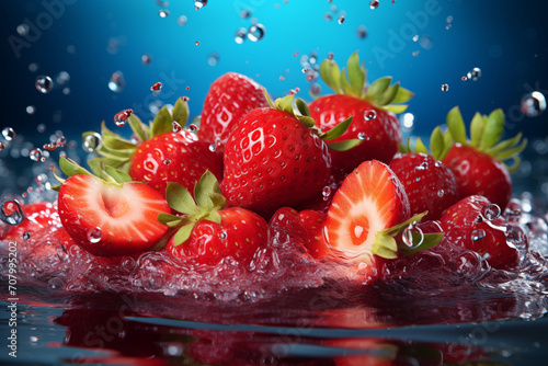 fresh strawberries floating