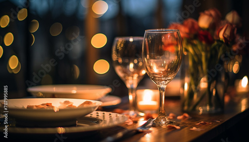 Celebration night, wineglass illuminated, luxury drink indoors generated by AI