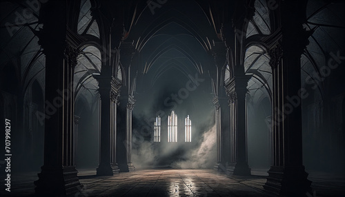 abstract renaissance empty big hall dark gothic light and smoke room minimalist background  Ai generated image