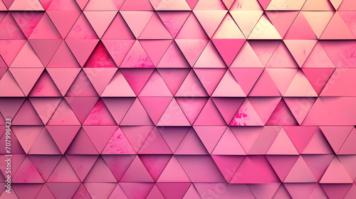 An alluringly vibrant display of geometric art, the wall of pink triangles radiates a bold combination of magenta, lilac, and red, evoking a sense of abstract colorfulness photo