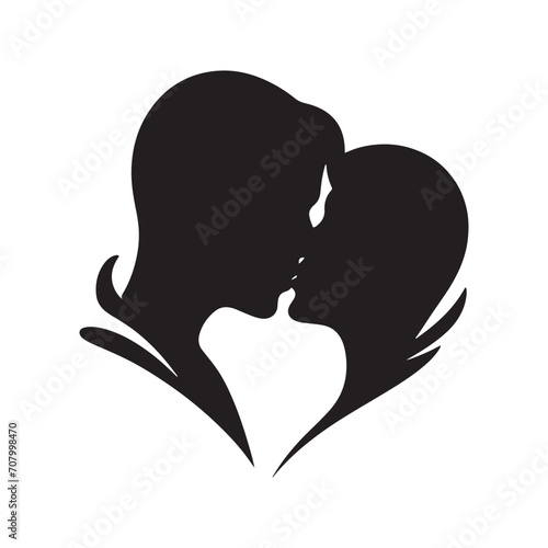 Affectionate Fusion: Couple kissing silhouette, an artistic portrayal of the affectionate fusion in romantic moments - Valentine Silhouette - kissing vector 