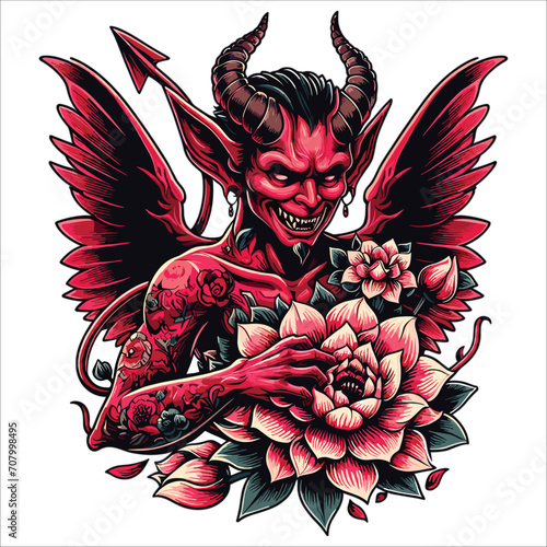 demon with flower vector illustration isolated on white background