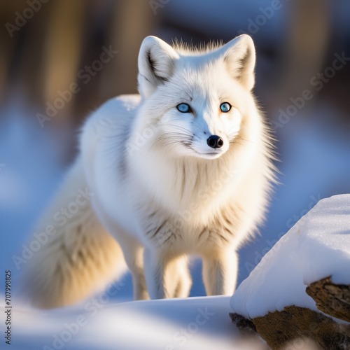white fox hunting 북극의 사냥하는 흰여우 Generative AI