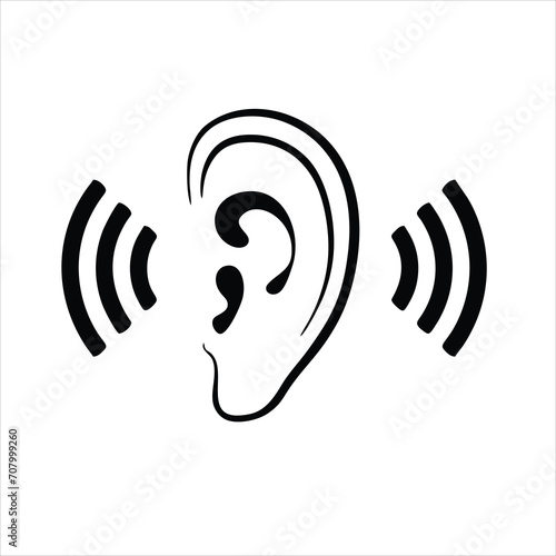 Ear listen vector icon on white background. Ear vector icon. Listening vector icon. photo