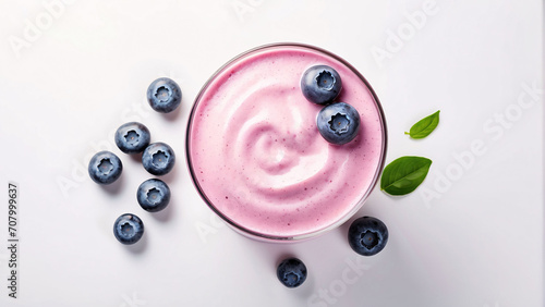 Glass of blueberry milkshake or cocktail isolated on white background. From top view © Muhammad