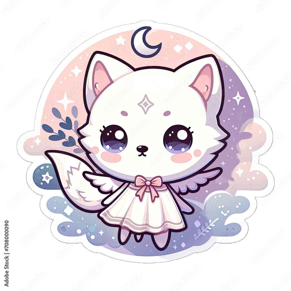 Generative AI Cute Little Wolf Sticker, cute little snow wolf sticker, little wolf stickers, adorable polar wolf stickers, funny wolf stickers, cute little white wolf stickers, baby wolf sticker